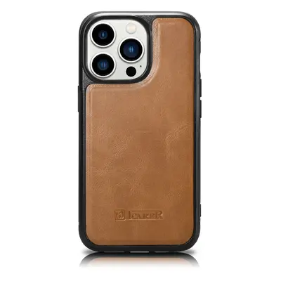 iCarer kožené pouzdro na iPhone 14 PRO 6.1" Oil wax real leather back cover Light brown