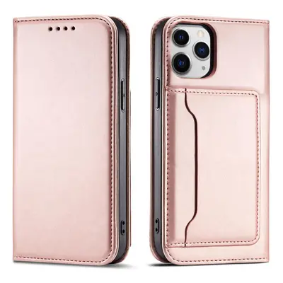 Magnet Card Case elegantní knížkové pouzdro s venkovní kapsou na iPhone 12 Pro MAX 6.7" Pink