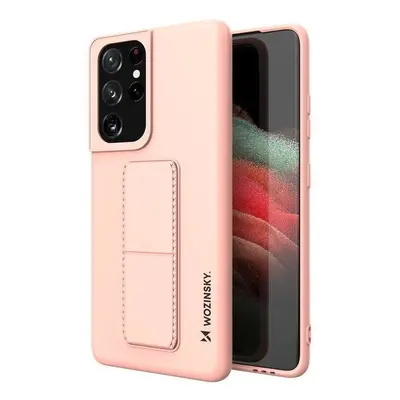 Wozinsky Flexibilní silikonové pouzdro se stojánkem na Samsung Galaxy S21 ULTRA 5G pink