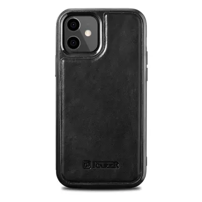 iCarer kožené pouzdro na iPhone 12 Mini 5.4" Oil wax real leather back cover Black