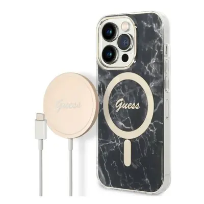 Guess GUBPP14LHMEACSK sada nabíječky MagSafe a pouzdra na iPhone 14 PRO 6.1" black Marble MagSaf