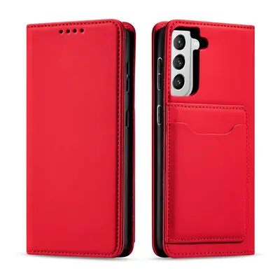 Magnet Card Case elegantní knížkové pouzdro s venkovní kapsou na Samsung Galaxy S22 PLUS 5G Red