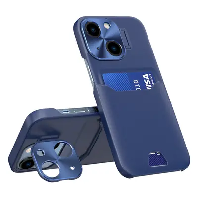 Pouzdro s texturou kůže a kapsou pro karty na iPhone 14 6.1" Blue