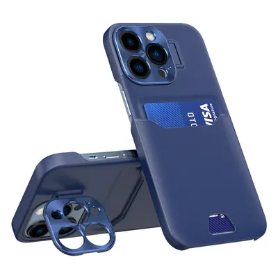 Pouzdro s texturou kůže a kapsou pro karty na iPhone 14 PRO 6.1" Blue