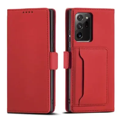 Magnet Card Case elegantní knížkové pouzdro s venkovní kapsou na Samsung Galaxy S23 ULTRA 5G Red