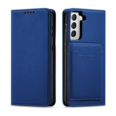 Magnet Card Case elegantní knížkové pouzdro s venkovní kapsou na Samsung Galaxy S22 PLUS 5G Blue