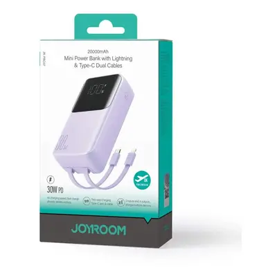 Joyroom JR-PBC07 minipowerbanka 20000mAh 30W se zabudovanými kabely USB-C a Lightning Fialová