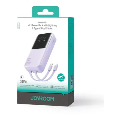 Joyroom JR-PBC06 minipowerbanka 30W 10000mAh se zabudovanými kabely USB-C a Lightning Fialová