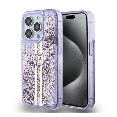 Guess hard kryt na iPhone 15 PRO 6.1" Purple Liquid Glitter Gold Stripe