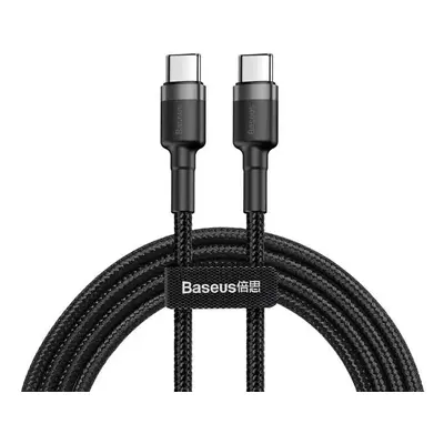 Odolný kabel nylonem opletený USB-C / USB-C PD QC 60W 3A 480Mb/s Baseus Cafule 2m Černošedý