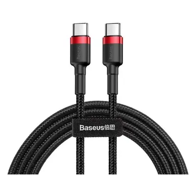 Odolný kabel nylonem opletený USB-C / USB-C PD QC 60W 3A 480Mb/s Baseus Cafule 1m Černočervený