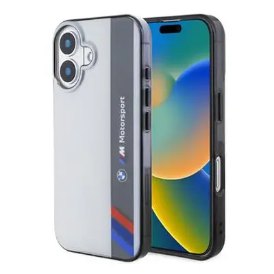 BMW silikonový obal na iPhone 16 PLUS 6.7" Motosport IML Vertical Stripe Šedý