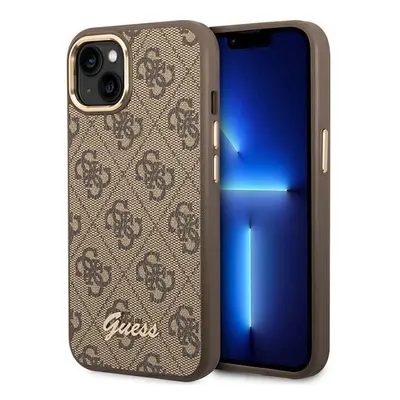 Guess GUHCP14SHG4SHW hard silikonové pouzdro iPhone 14 6.1" brown 4G Vintage Gold Logo