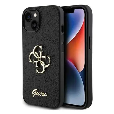 Guess hard kryt na iPhone 15 6.1" Black Glitter Script Big 4G