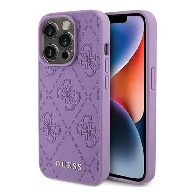 Guess kryt na iPhone 15 PRO 6.1" Purple Leather 4G Stamped