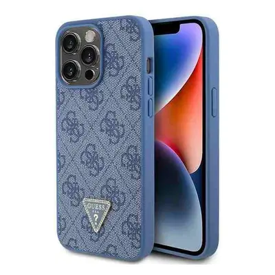 Guess hard silikonový obal iPhone 15 PRO MAX 6.7" Blue Leather 4G Triangle Strass