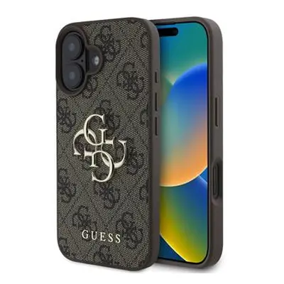 Guess hard silikonový obal iPhone 16 PLUS 6.7" Hnědý 4G Big Metal Logo