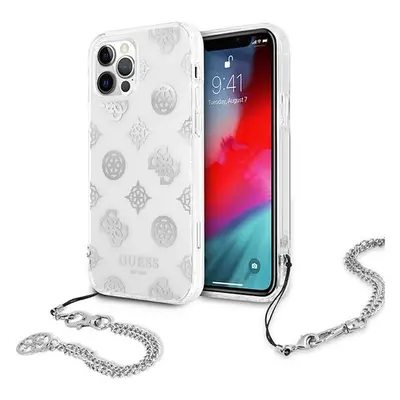 Guess GUHCP12LKSPESI hard silikonové pouzdro iPhone 12 Pro MAX 6.7" silver Peony Chain Collectio