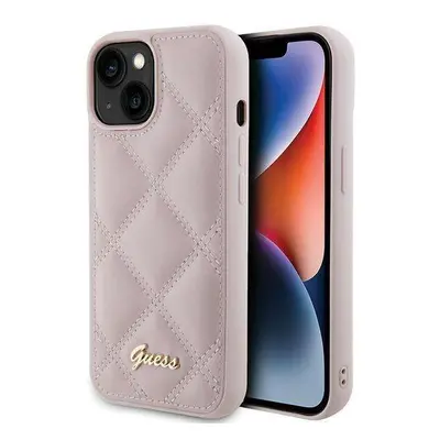 Guess hard obal na iPhone 15 6.1" Pink Quilted Metal Logo