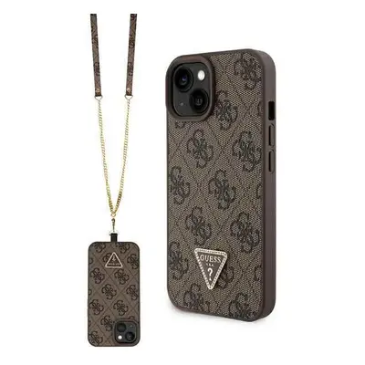 Guess hard silikonový obal iPhone 15 6.1" Brown Crossbody 4G Diamond Triangle