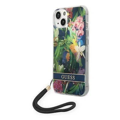 Guess GUOHCP14MHFLSB hard silikonové pouzdro iPhone 14 PLUS 6.7" blue Flower Strap