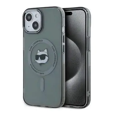 Hard silikonový obal na iPhone 15 6.1" Karl Lagerfeld IML Choupette Head Metal Frame MagSafe Bla