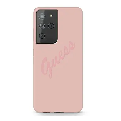 Guess GUHCS21LLSVSPI hard silikonové pouzdro Samsung Galaxy S21 Ultra 5G pink Script Vintage