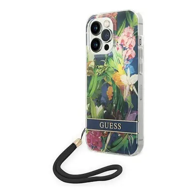 Guess GUHCP14XLFLSB hard silikonové pouzdro iPhone 14 PRO MAX 6.7" blue Flower Liquid Glitter