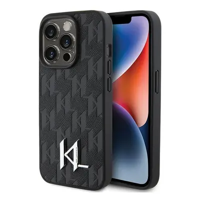 Karl Lagerfeld hard silikonové pouzdro iPhone 15 PRO MAX 6.7" black Leather Monogram Hot Stamp M