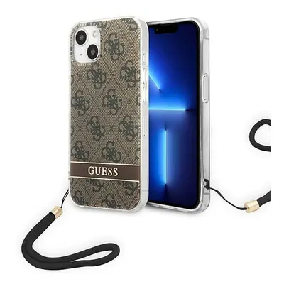 Guess GUOHCP14SH4STW hard silikonové pouzdro iPhone 14 6.1" brown 4G Print Strap