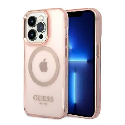 Guess GUHMP14LHTCMP hard silikonové pouzdro iPhone 14 PRO 6.1" pink Gold Outline Translucent Mag