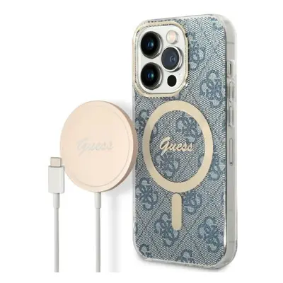 Guess GUBPP14XH4EACSB sada nabíječky MagSafe a pouzdra na iPhone 14 PRO MAX 6.7" blue 4G Print M