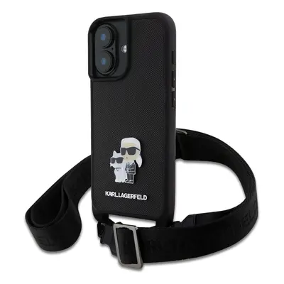 Hard silikonový kryt na iPhone 16 6.1" Karl Lagerfeld Saffiano Karl&Choupette Metal Pin CBDY Str