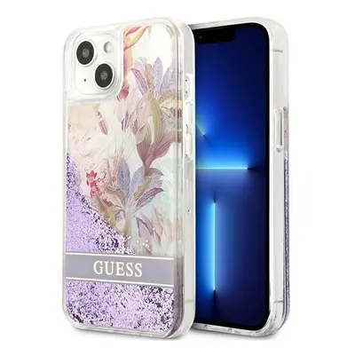 Guess GUHCP13SLFLSU hard silikonové pouzdro iPhone 13 Mini 5.4" purple Flower Liquid Glitter