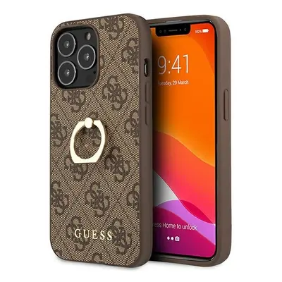 Guess GUHCP13L4GMRBR hybrid silikonové pouzdro iPhone 13 / 13 Pro 6.1" brown 4G with ring stand