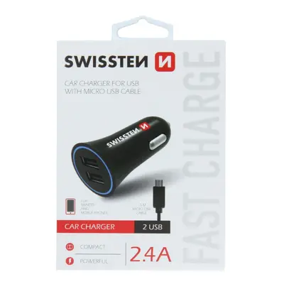 CL Adaptér Swissten 2,4A 2 x USB + kabel 1,5m Micro USB