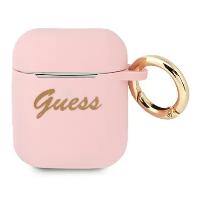 Guess GUA2SSSI pouzdro na Airpods 2. Generace / 1. Generace pink Silicone Vintage Script