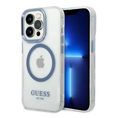 Guess GUHMP14LHTRMB hard silikonové pouzdro iPhone 14 PRO 6.1" blue Metal Outline Magsafe