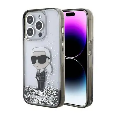 Karl Lagerfeld hard silikonový obal iPhone 15 PRO MAX 6.7" Transparentní Liquid Glitter Iconik