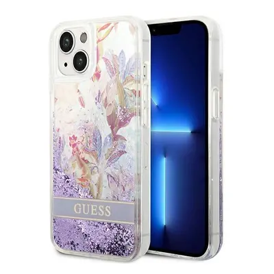 Guess GUHCP14SLFLSU hard silikonové pouzdro iPhone 14 6.1" purple Flower Liquid Glitter