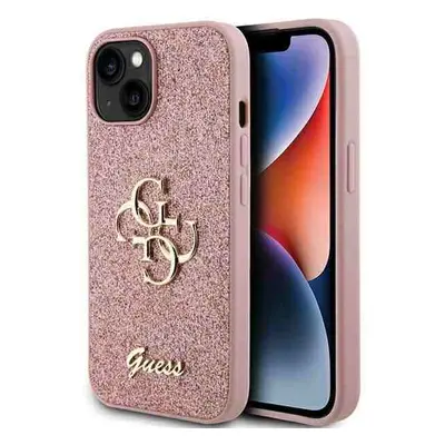 Guess hard kryt na iPhone 15 PLUS 6.7" Pink Glitter Script Big 4G