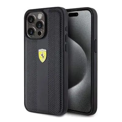 Ferrari hard kryt iPhone 15 PRO MAX 6.7" Black Leather Hot Stamp Groove Pattern