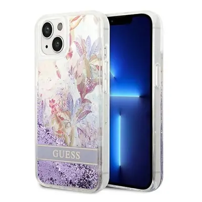 Guess GUHCP14MLFLSU hard silikonové pouzdro iPhone 14 PLUS 6.7" purple Flower Liquid Glitter