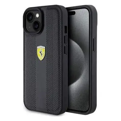 Ferrari hard kryt iPhone 15 6.1" Black Leather Hot Stamp Groove Pattern