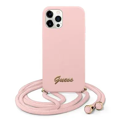 Guess GUHCP12LLSCLMGLP hard silikonové pouzdro iPhone 12 Pro MAX 6.7" pink Metal Logo Cord