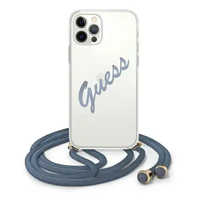 Guess GUHCP12MCRTVSBL hard silikonové pouzdro iPhone 12 / 12 Pro 6.1" blue Script Vintage with c