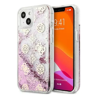 Guess GUHCP13SLGPEPI hard silikonové pouzdro iPhone 13 Mini 5.4" pink Peony Liquid Glitter