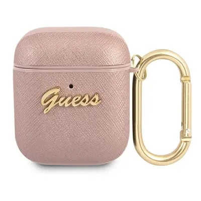 Guess GUA2SASMP pouzdro na AirPods 2. Generace / 1. Generace pink Saffiano Script Metal Collecti