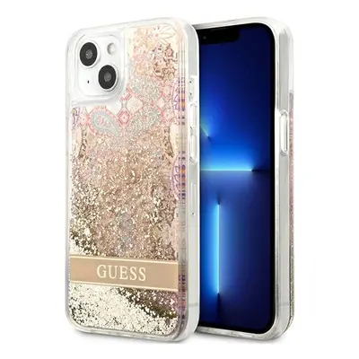 Guess GUHCP13SLFLSD hard silikonové pouzdro iPhone 13 Mini 5.4" gold Paisley Liquid Glitter