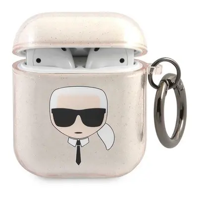 Karl Lagerfeld KLA2UKHGD pouzdro na AirPods 2. Generace / 1. Generace Gold glitter Karl`s head